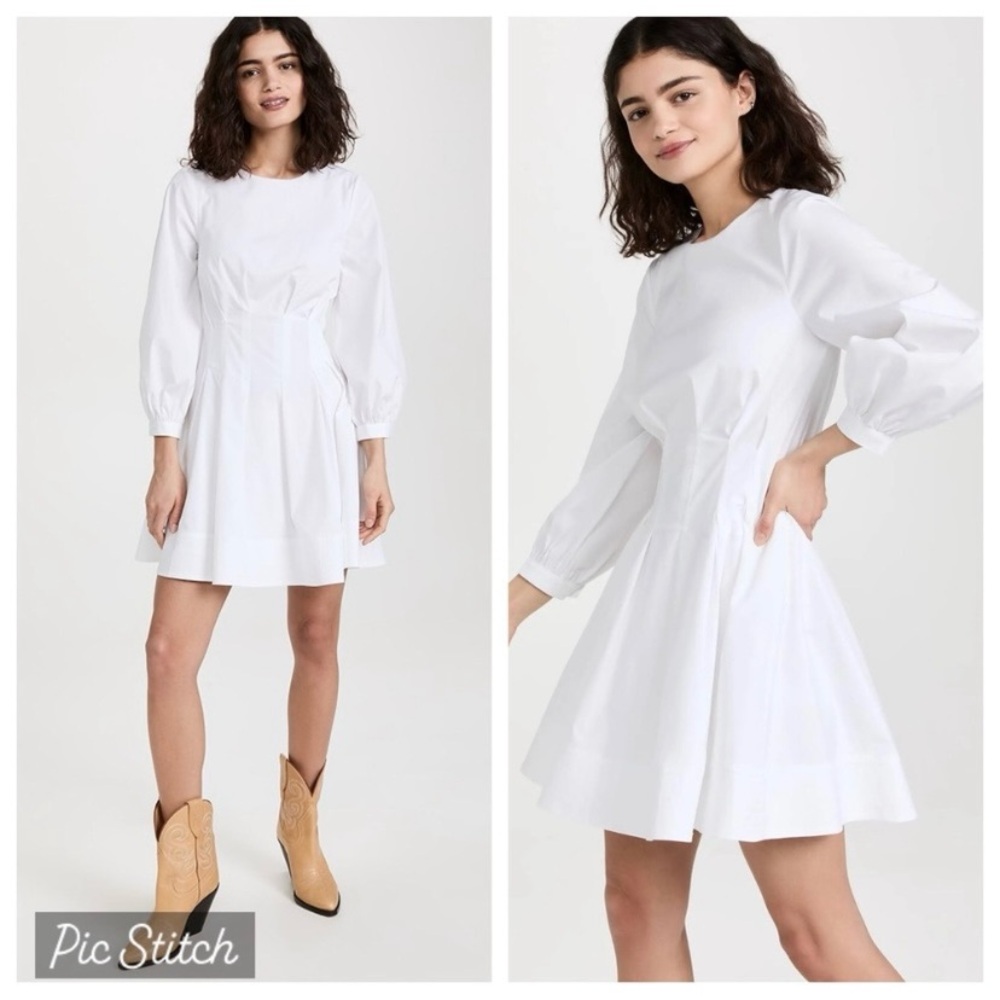 $498 NWT Veronica Beard White Torres Long Sleeve Stretchy Pleated Mini Dress L